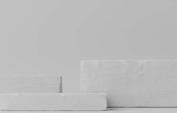 Product Podium Drie Asymetrische White Stone Podiums Witte Achtergrond Illustratie — Stockfoto