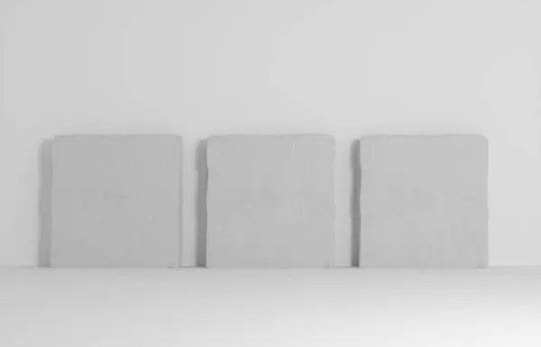 Product Podium Drie Witte Stenen Podia Witte Muur Achtergrond Illustratie — Stockfoto
