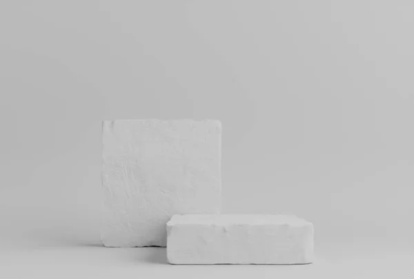 Подиум Два Белых Камня Белый Фон Моделирование — стоковое фото