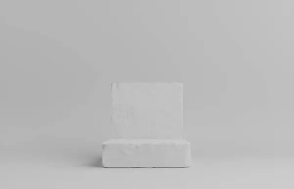 Подиум Два Белых Камня Белый Фон Моделирование — стоковое фото
