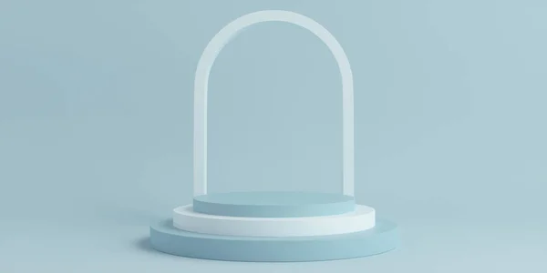stock image Product Podium - White & Blue Podiums, Blue Background. 3D Illustration