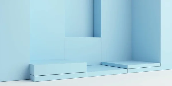Podio Del Producto Blue Square Shaped Podiums Fondo Blanco Ilustración — Foto de Stock