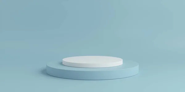 Product Podium - Two White & Blue Stacked Podiums, Blue Background. 3D Illustration