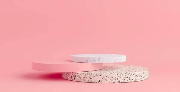 stock image Product Podium - Pink & White Marble Podiums, Pink Background. 3D Illustration