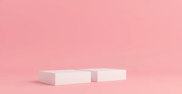 Podium Produto Pódios Quadrados Brancos Fundo Rosa Ilustração — Fotografia de Stock