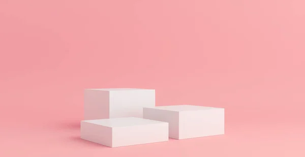 Podium Produto Pódios Quadrados Brancos Fundo Rosa Ilustração — Fotografia de Stock