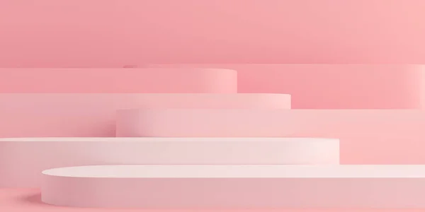 Подиум Продукта Розовая Белая Пилюля Розовый Фон Моделирование — стоковое фото
