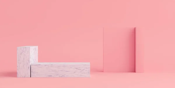 Подиум Розовый Белый Мрамор Розовый Фон Моделирование — стоковое фото