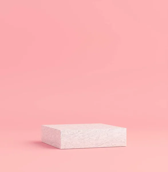 Подиум Продукции Квадратный Белый Мраморный Подиум Розовый Фон Моделирование — стоковое фото
