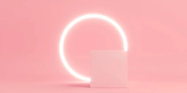 stock image Product Podium - Square Pink Podium, Pink Background With Ambient Lighting. 3D Illustration