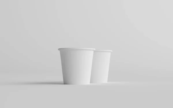 4Oz 小さなシングルウォールペーパーエスプレッソコーヒーカップモックアップ 2カップ 3Dイラスト — ストック写真