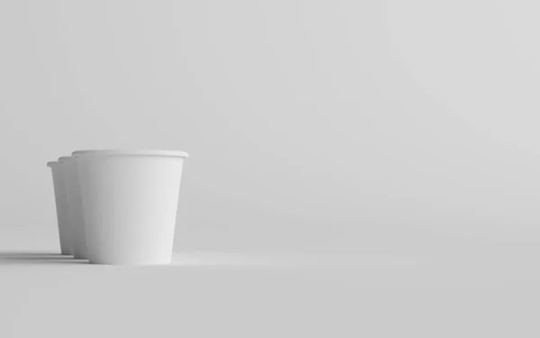 4Oz 小さなシングルウォールペーパーエスプレッソコーヒーカップモックアップ 3カップ 3Dイラスト — ストック写真