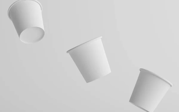Small Single Wall Paper Espresso Coffee Cup Mockup Three Floating — стоковое фото