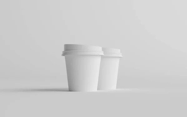 Single Wall Paper Espresso Coffee Cup Mockup White Lid Two — Stock Photo, Image