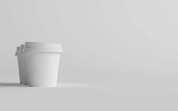 4Oz シングルウォールペーパーエスプレッソコーヒーカップモックアップホワイトリッド 3カップ 3Dイラスト — ストック写真