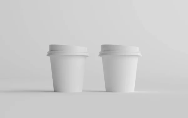 Single Wall Paper Espresso Coffee Cup Mockup White Lid Two — Stock Photo, Image