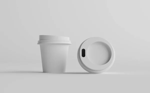 4Oz シングルウォールペーパーエスプレッソコーヒーカップモックアップホワイトリッド 2カップ 3Dイラスト — ストック写真