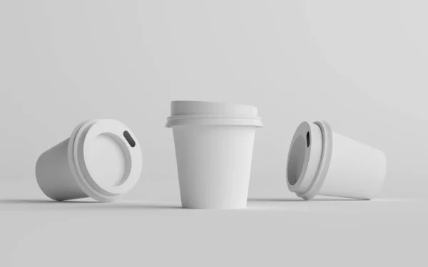 Single Wall Paper Espresso Coffee Cup Mockup Fehér Fedéllel Három — Stock Fotó