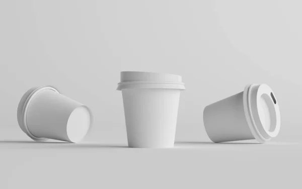 Single Wall Paper Espresso Coffee Cup Mockup White Lid Three — Stock Photo, Image