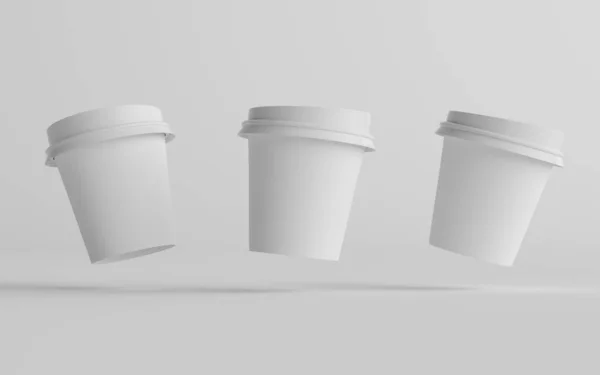 Single Wall Paper Espresso Kávový Pohár Mockup Bílým Víčkem Tři — Stock fotografie