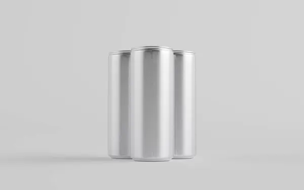 Åtta 250 Aluminiumsoda Energidryck Seltzer Iskaffe Kan Mockup Tre Burkar — Stockfoto
