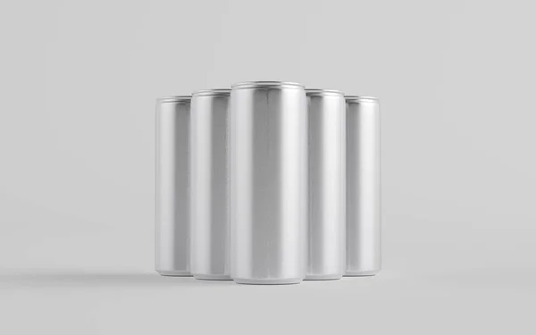 8Oz 250Mlソーダアルミ エナジードリンク セルツァー アイスコーヒー缶モックアップ 複数缶 3Dイラスト — ストック写真