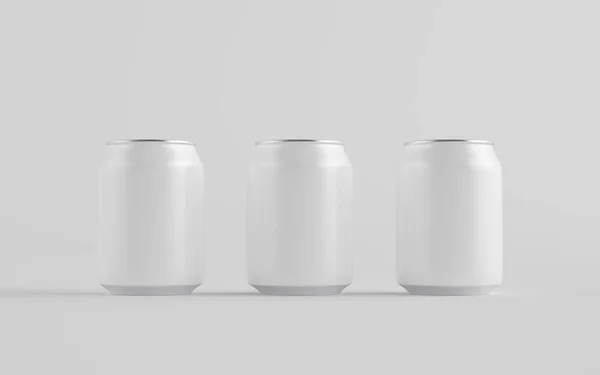 250 Stubby Aluminium Beverage Can Mockup Tři Plechovky Prázdný Štítek — Stock fotografie
