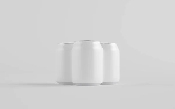 250Ml Stubby Aluminium Beverage Can Mockup Três Latas Etiqueta Branco — Fotografia de Stock