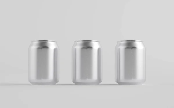 Uncji 250Ml Stubby Aluminium Beverage Can Mockup Trzy Puszki Ilustracja — Zdjęcie stockowe