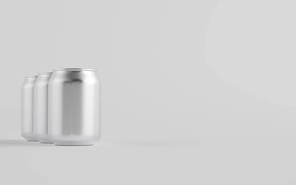 250Ml Stubby Aluminium Beverage Can Mockup Tres Latas Ilustración — Foto de Stock