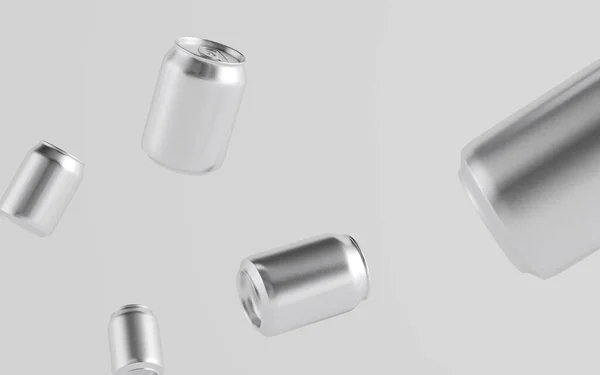 250Ml Stubby Aluminium Beverage Can Mockup Múltiplas Latas Flutuantes Ilustração — Fotografia de Stock