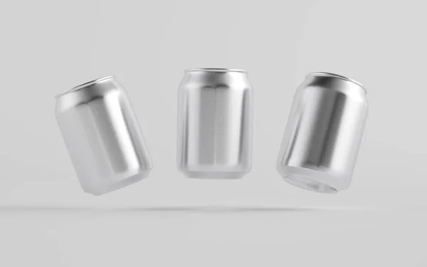 250Ml Stubby Aluminium Beverage Can Mockup Três Latas Ilustração — Fotografia de Stock