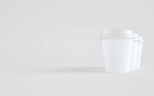 8 унций. Бумажный кофе Кубок макет с крышкой - три чашки. 3D-моделирование