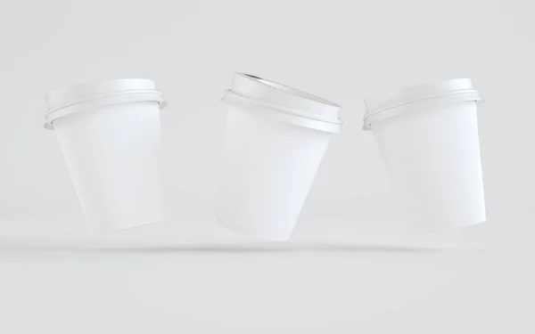 Paper Coffee Cup Mockup Met Deksel Drie Drijvende Bekers Illustratie — Stockfoto