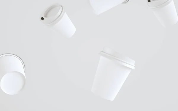 Paper Coffee Cup Mockup Met Deksel Meerdere Drijvende Bekers Illustratie — Stockfoto