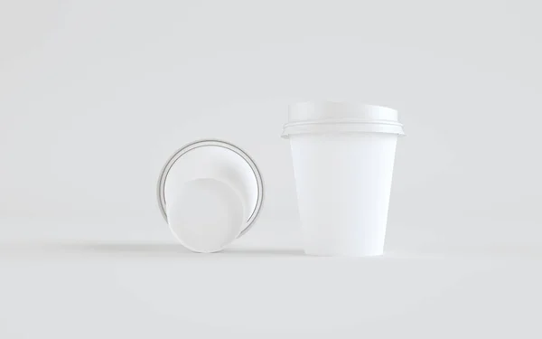 8Oz 紙コーヒーカップ蓋付きモックアップ 3カップ 3Dイラスト — ストック写真