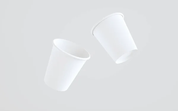 8Oz 紙コーヒーカップ蓋なしモックアップ 2フローティングカップ 3Dイラスト — ストック写真