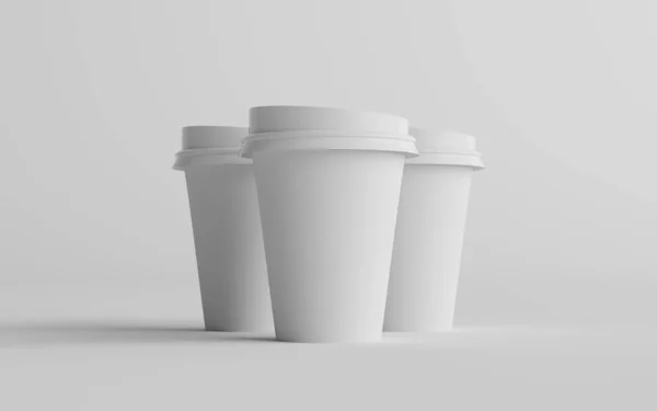 온스요 355Ml 페이퍼 Mockup White Lid Three Cups — 스톡 사진