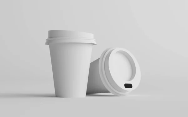 stock image 12 oz. / 355ml Single Wall Paper Regular / Medium Coffee Cup Mockup with White Lid - Two Cups. 3D Illustration