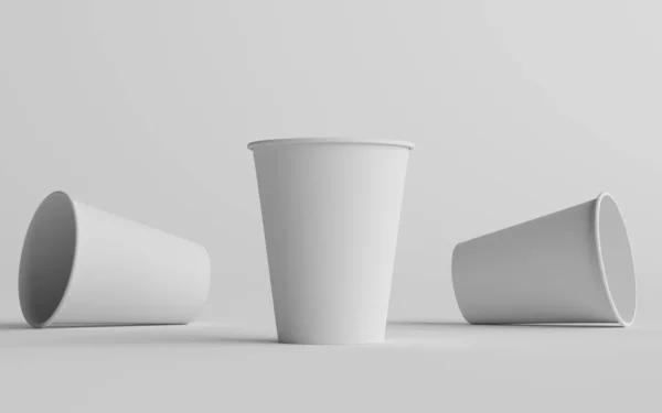 355Ml Single Wall Paper Regular Medium Coffee Cup Mockup Three — Stock Photo, Image