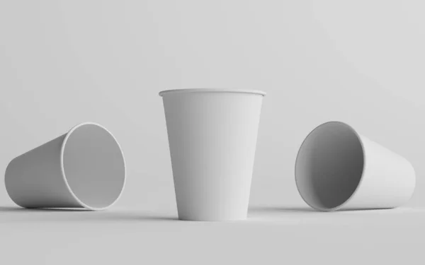 12盎司 355Ml单壁纸杯普通 中杯咖啡软饮料 3D说明 — 图库照片