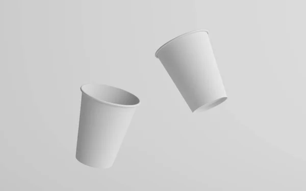 12盎司 355Ml单壁纸普通 中杯咖啡软垫 两杯浮动杯 3D说明 — 图库照片