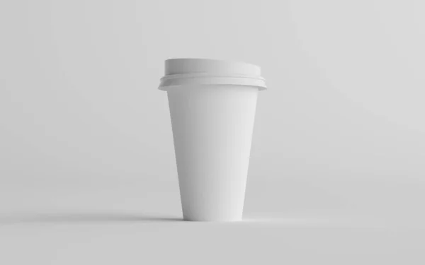 16オンス ホワイト蓋付きシングルウォールペーパー大型コーヒーカップモックアップ One Cup 3Dイラスト — ストック写真