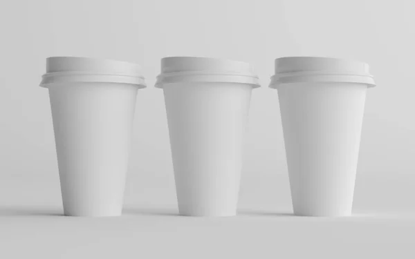 Унций Большие Чашки Кофе Белой Крышкой Три Чашки Моделирование — стоковое фото