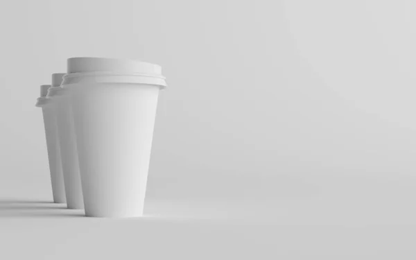 Single Wall Paper Large Coffee Cup Mockup White Lid Три — стокове фото