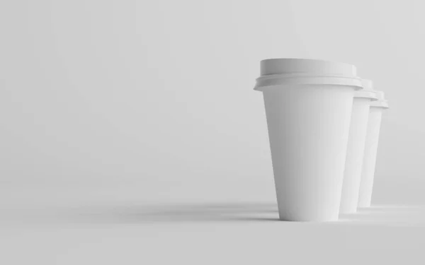 Single Wall Paper Large Coffee Cup Mockup White Lid Three — Stock Photo, Image
