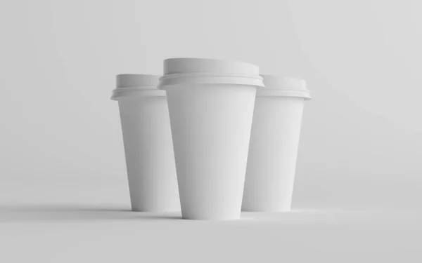 Single Wall Paper Large Coffee Cup Mockup White Lid Three — Stock Photo, Image