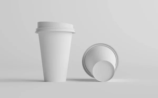 Single Wall Paper Large Coffee Cup Mockup White Lid Two — Stock Photo, Image