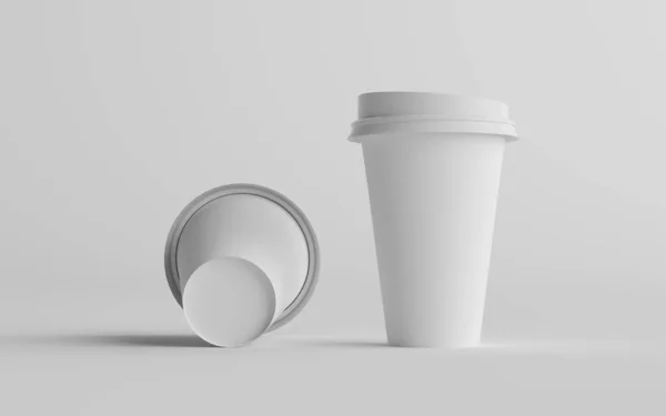 16オンス シングルウォールペーパー大型コーヒーカップホワイト蓋付きモックアップ 2カップ 3Dイラスト — ストック写真