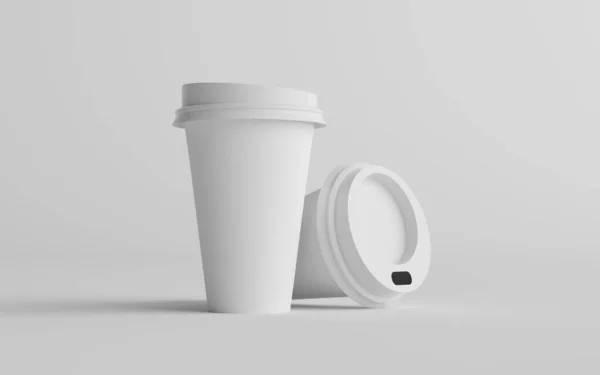 16オンス シングルウォールペーパー大型コーヒーカップホワイト蓋付きモックアップ 2カップ 3Dイラスト — ストック写真